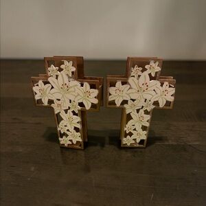 Wooden Cross with White Lily Inlay / led lights Only one